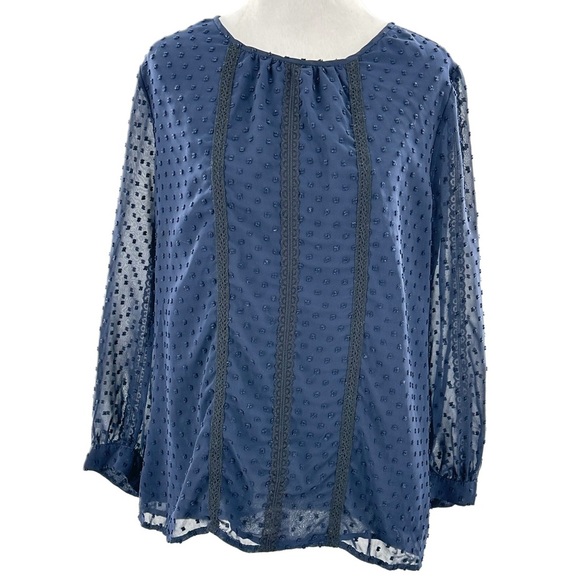 j crew outlet womens top size 6 navy blue swiss dot career - Picture 1 of 11